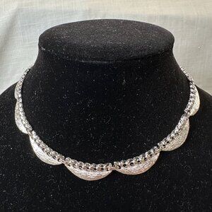 Vintage Monet Silver Tone Scalloped Collar Choker Necklace